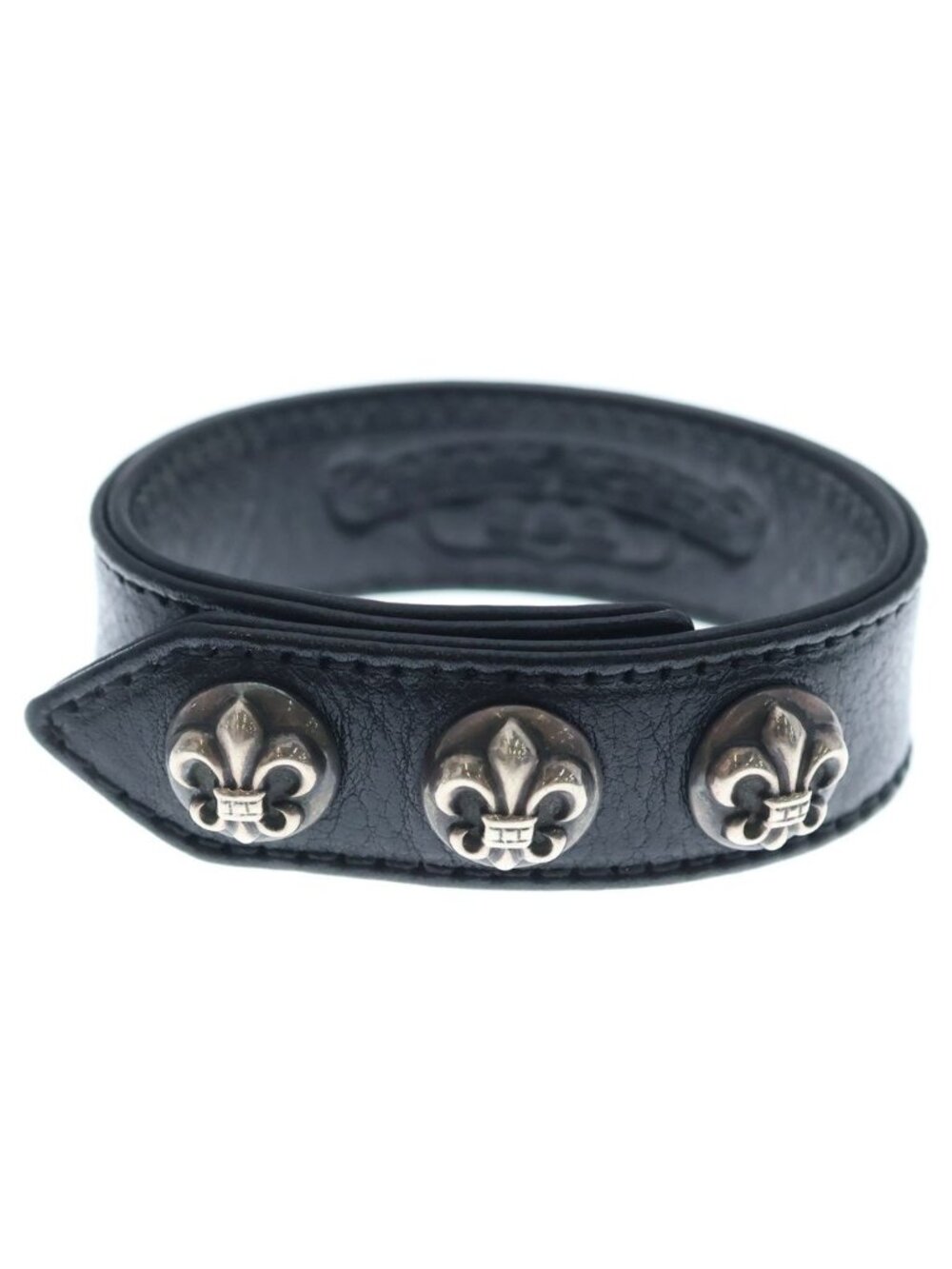 Chrome Hearts BS Flare Ball 3 Button 2 Snap Leather Bracelet Black Silver